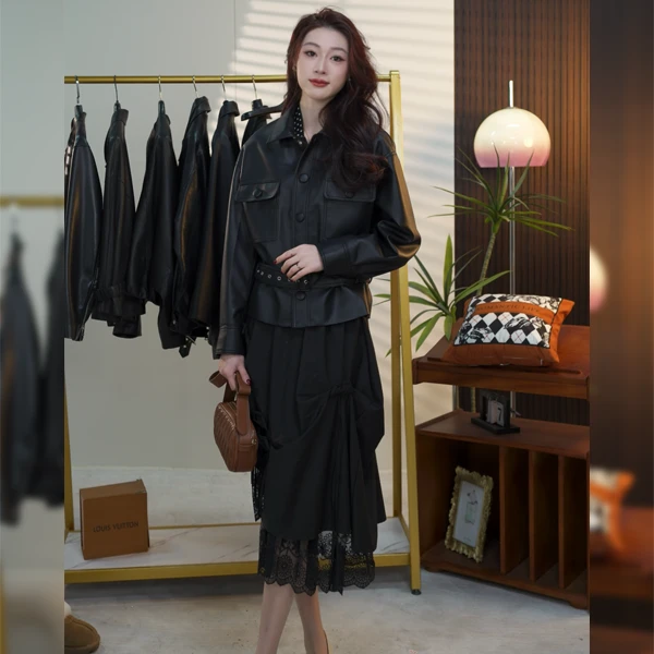 韩系甜酷风皮衣外套女小众时髦洋气休闲百搭夹克上衣-2503