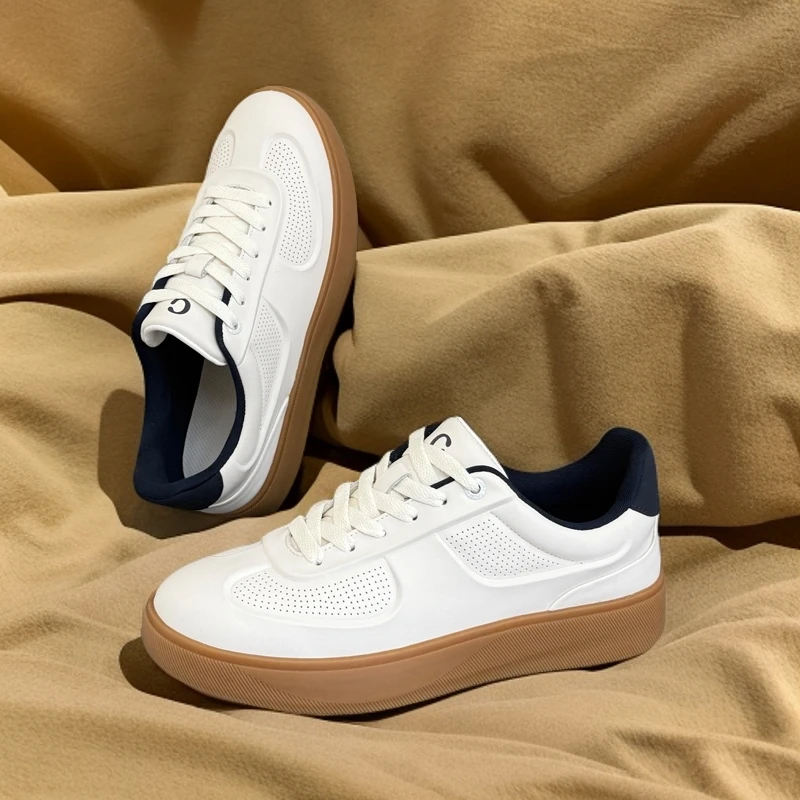 小白鞋男款厚底增高耐磨透气百搭休闲鞋潮流时尚男士轻薄真皮板鞋