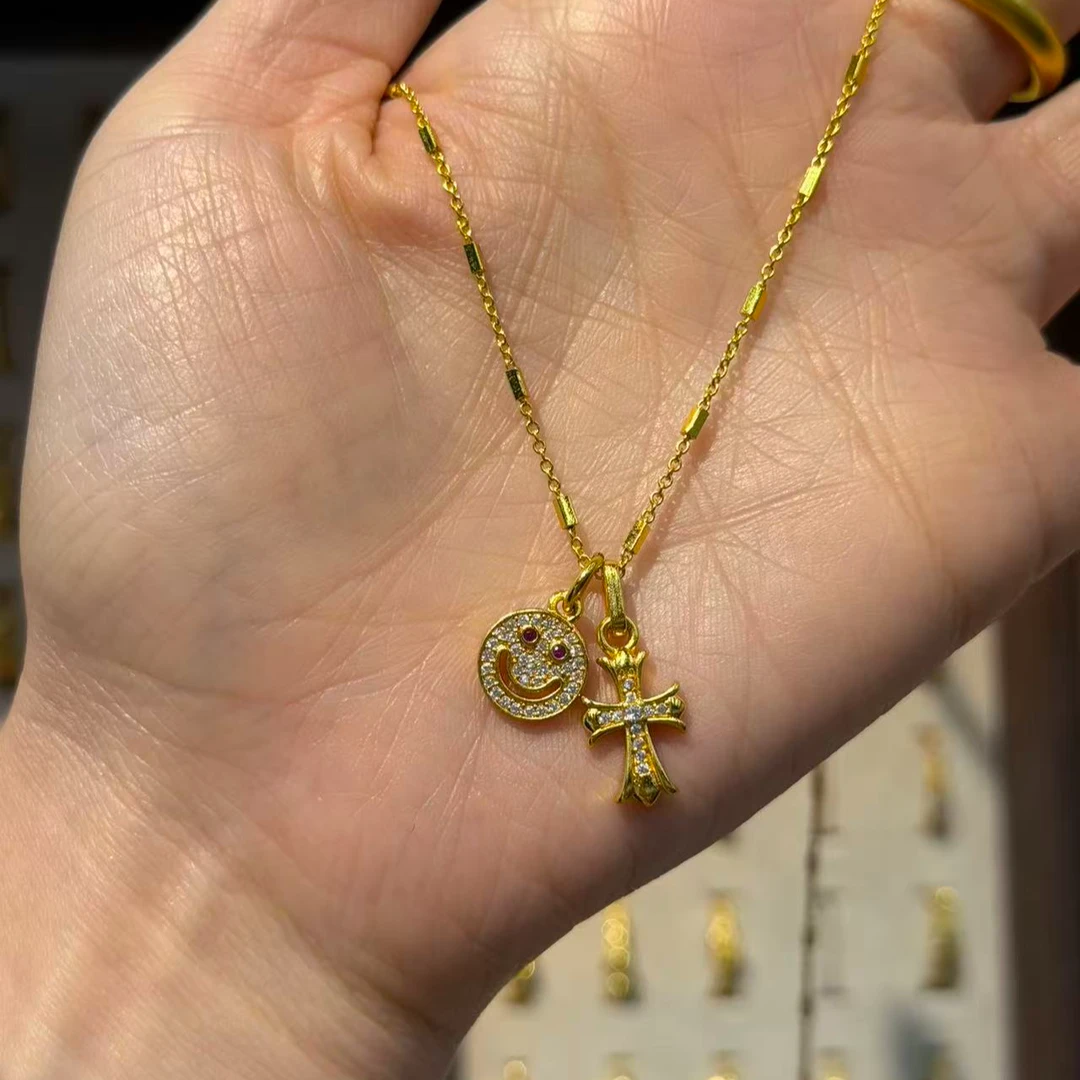 钛钢项链 十字架笑脸项链-HG123