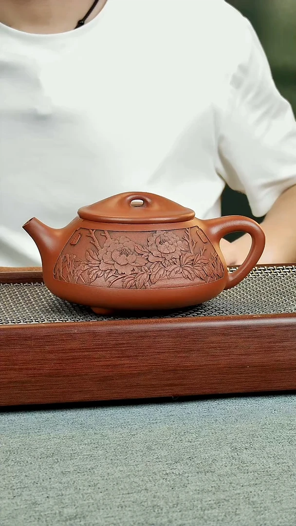 茶壶紫砂阳**升景舟石瓢浮雕