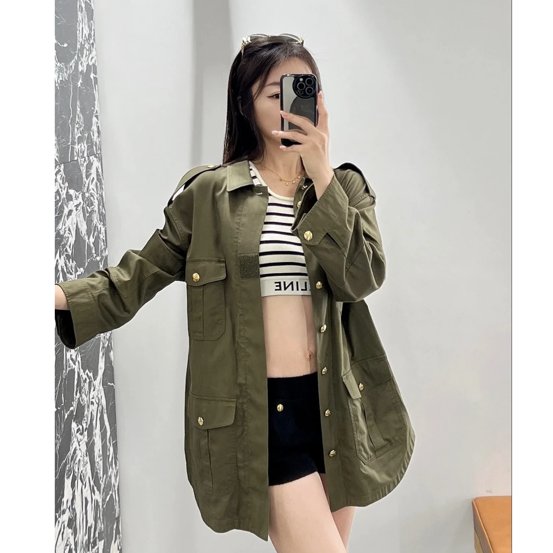 未使用 Celine/思琳 Celine 多口袋长袖外套 绿色38