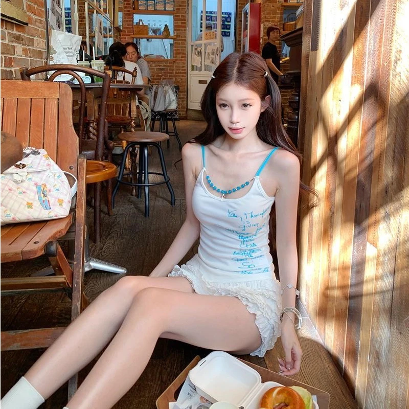 【带杯垫】街区焦点 美式辣妹设计感吊带背心女修身显瘦上衣夏