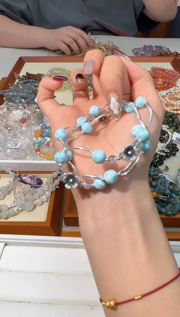 【闪购商品】水晶手链银S925镶嵌J026海纹s弯管银豆款