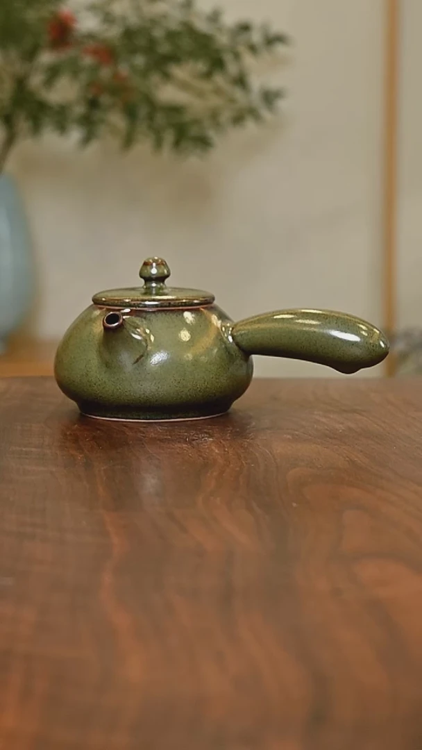 矿石釉 手拉 侧把壶 微瑕 桑麻作品