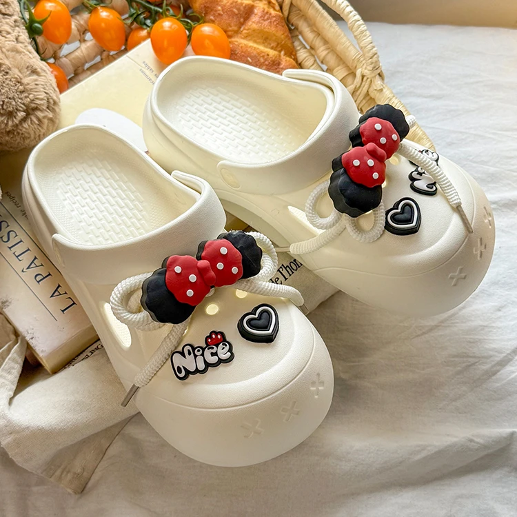 启布熊2025新款网红简约厚底外穿洞洞鞋沙滩女款包头拖鞋时尚