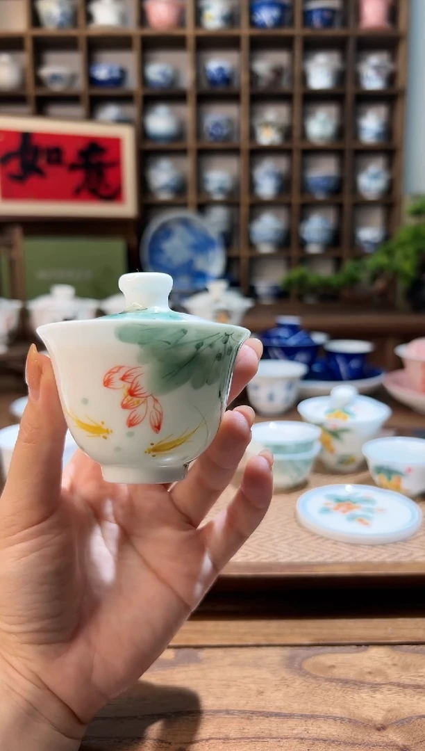 【闪购商品】五彩荷花迷你盖碗