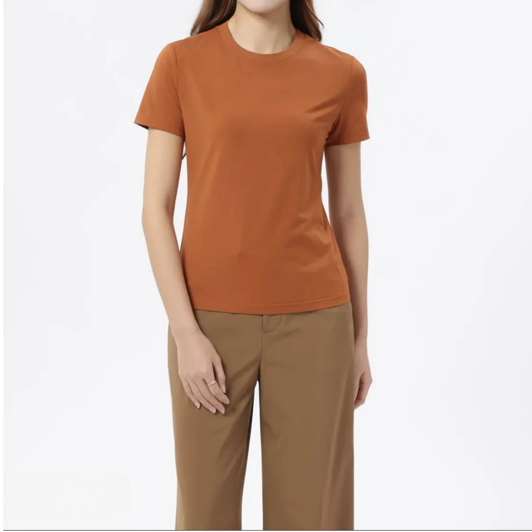 GIRDEAR/哥弟休闲百搭简约纯色圆领修身正肩短款短袖T恤女1301048