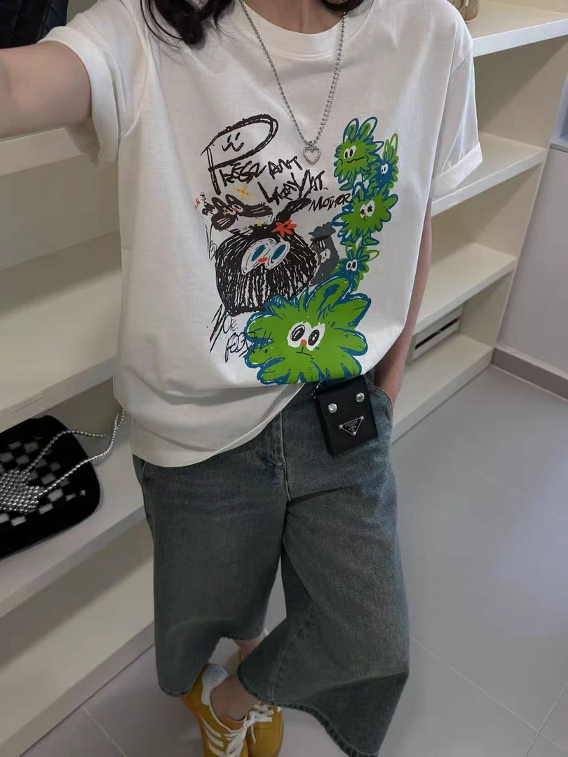 【XJK】面料薄小怪兽印花T恤