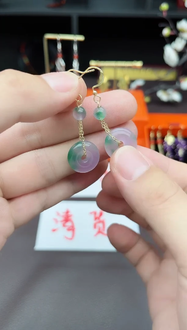 石英质玉（非洲翠）银S925镶嵌耳饰732000