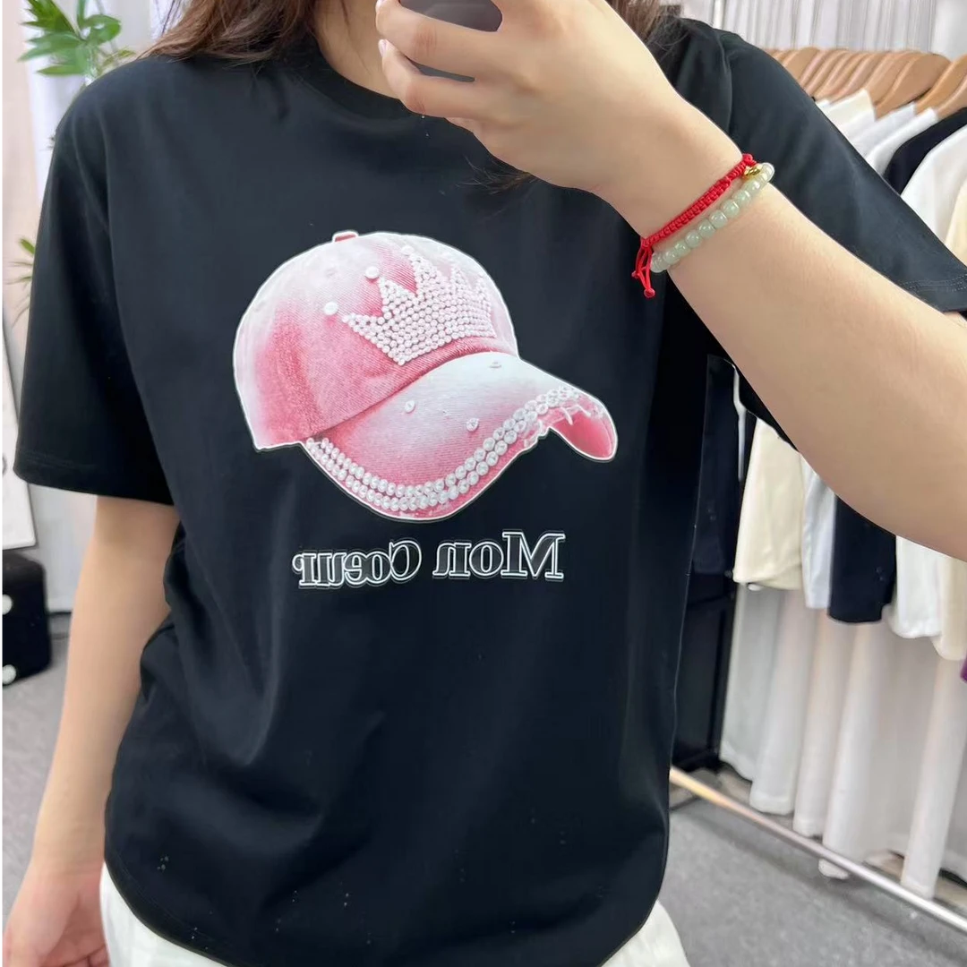 纯棉春夏情侣宽松版休闲百搭短袖T恤男女同款帽子印花时尚夏季