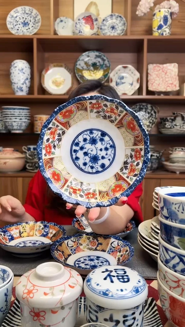 瓷片格子赤絵　17cm浅鉢