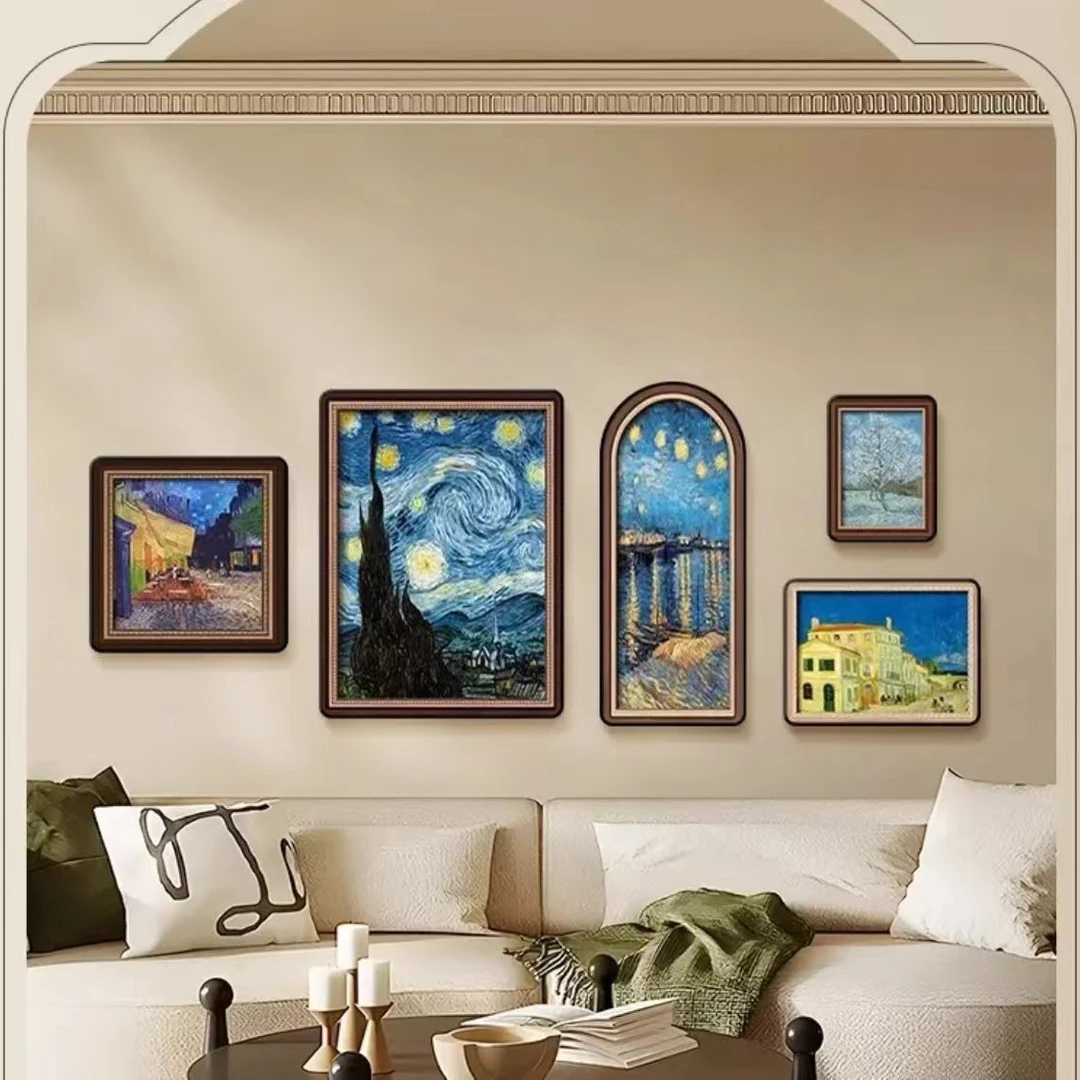 s033梵高莫奈中古风客厅装饰画复古艺术感沙发背景墙挂画