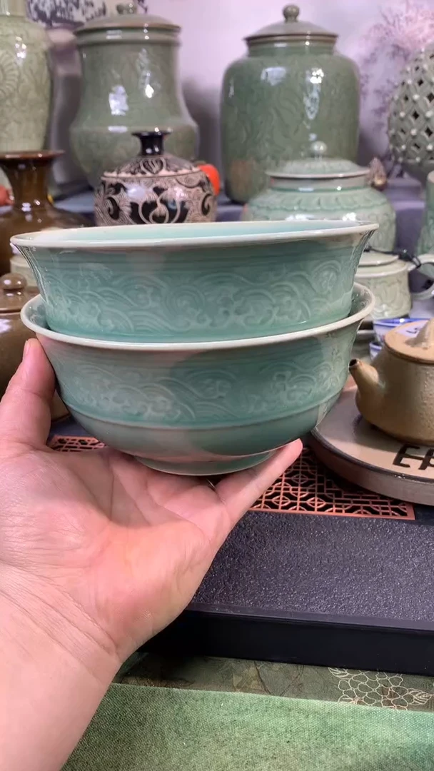 用****1耀州窑微瑕瓷划大碗2只