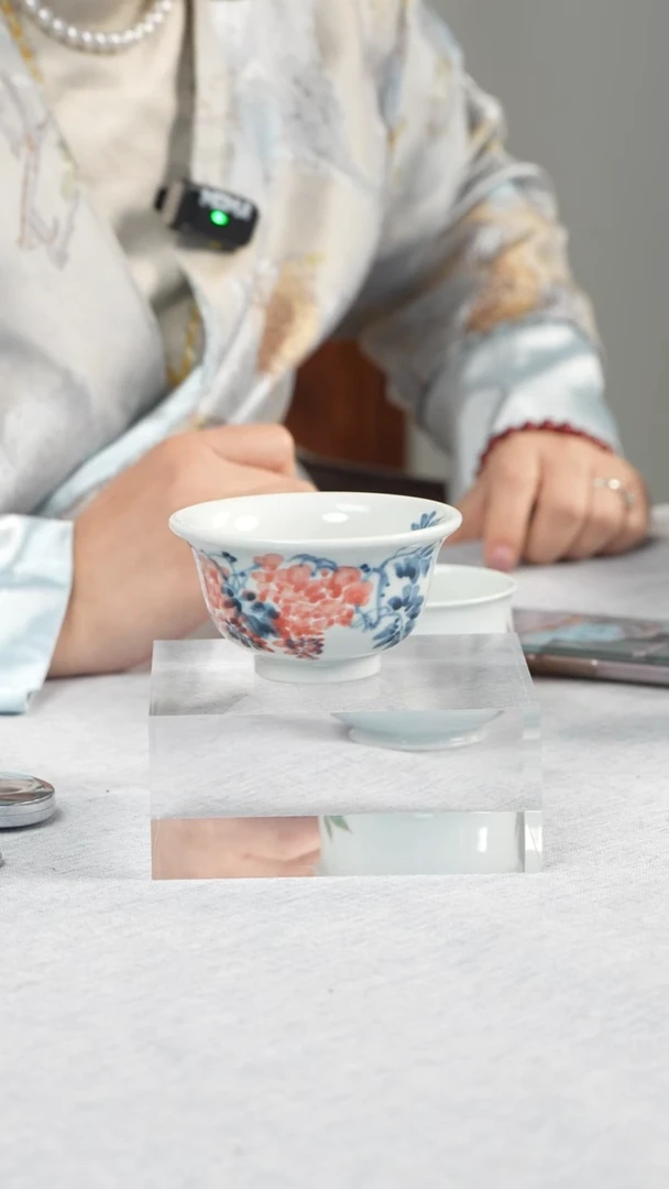 杯子瓷杨贵云 青花内绘大压手