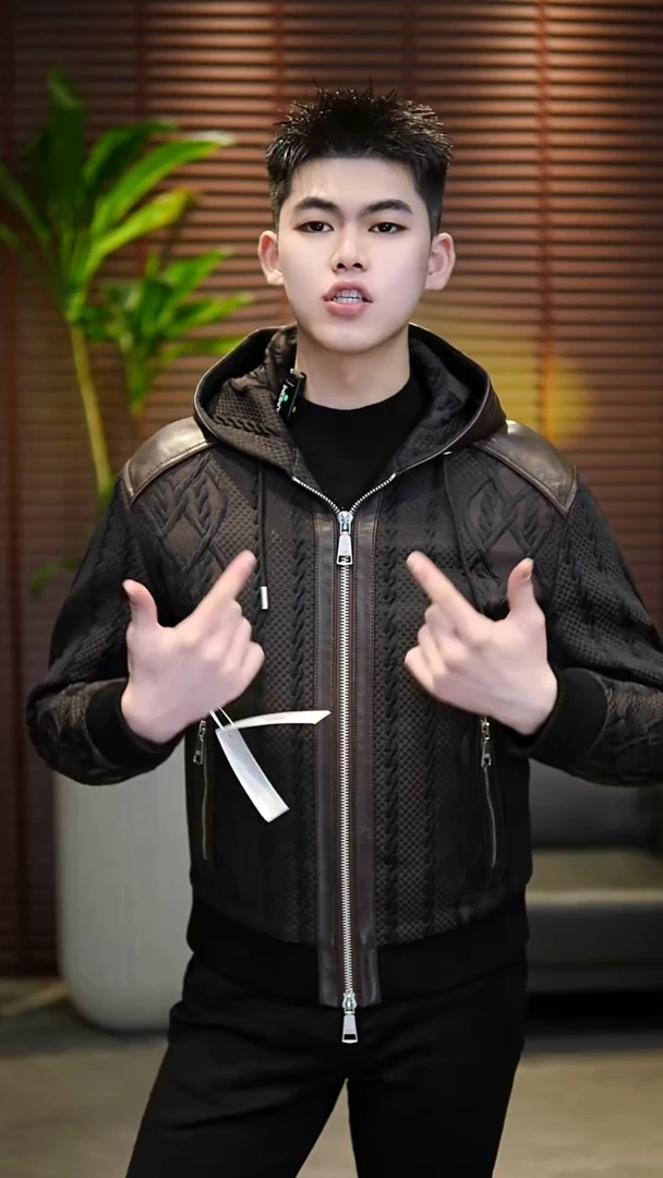 56码（170-185斤）男士真皮拼接鹅绒服3607（咖色）