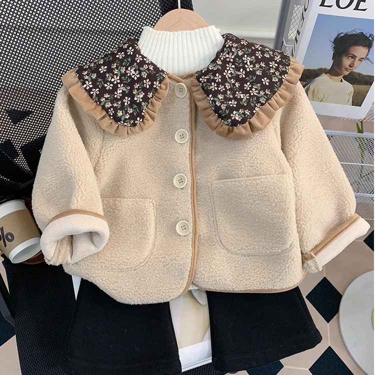 女童秋冬款外套小女孩加绒加厚女宝冬装皮毛一体洋气时髦毛毛衣服