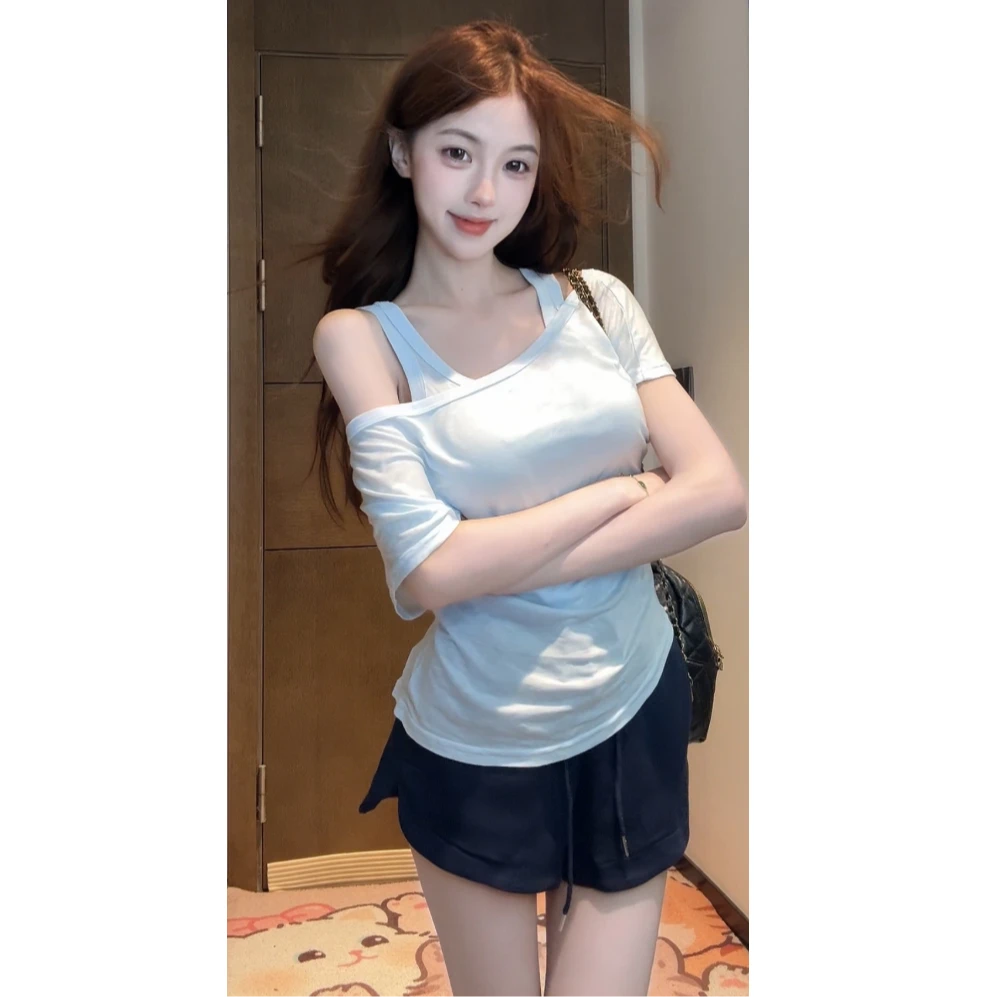 【XIAOBAWANG】富家千金松弛感露肩辣妹纯欲休闲两件套W