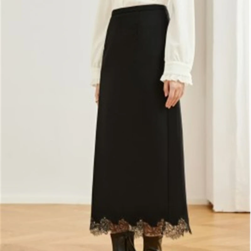 256拼接蕾丝开叉显瘦半身裙5256/GJ