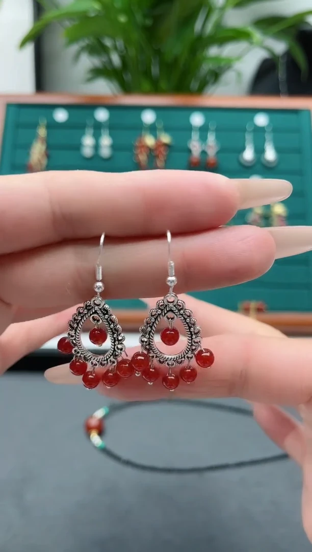 【闪购商品】南红玛瑙耳饰银S925镶嵌681