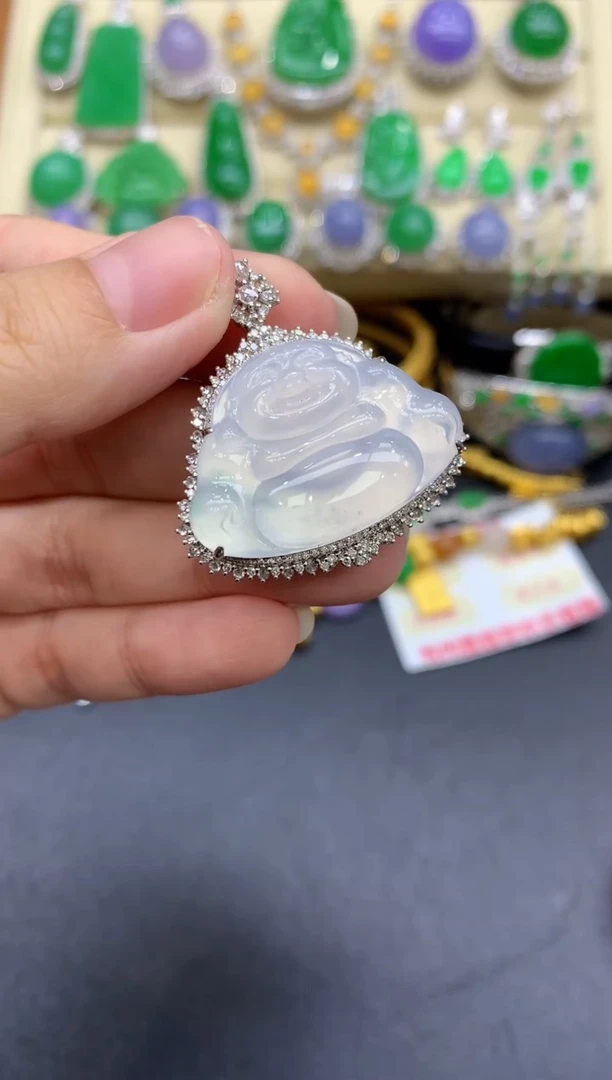 颈饰18K金镶嵌翡翠409-中国好珍宝