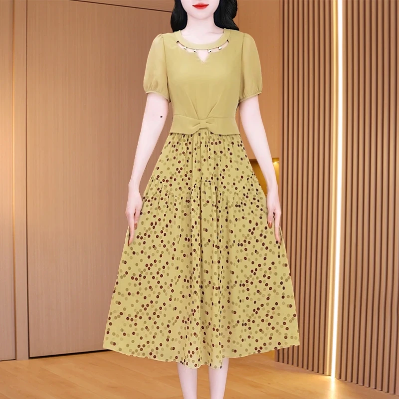 拉夏贝尔轻奢小众高级感女装法式波点连衣裙子2025夏季十三行爆款