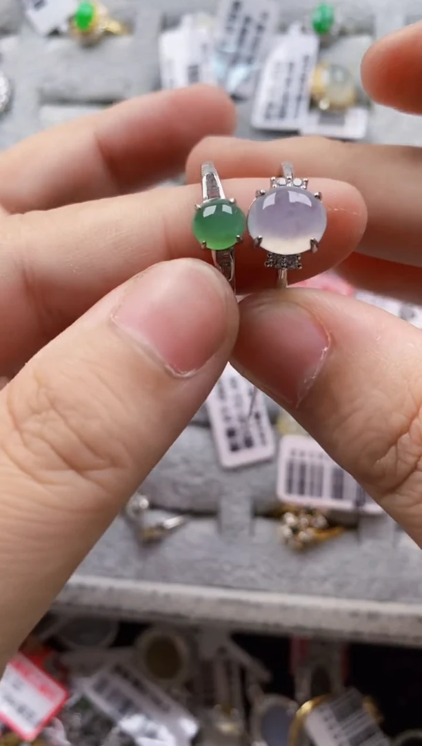 翡翠戒指银S925镶嵌10-10---10