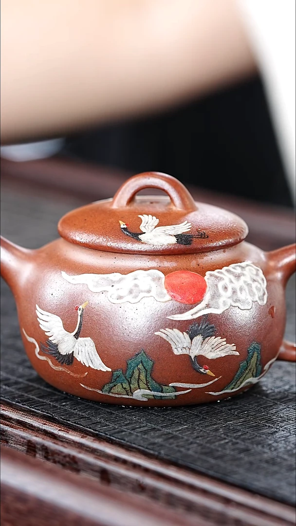 茶壶紫砂45 蒋工堂 云鹤游天 桃花泥 160毫升