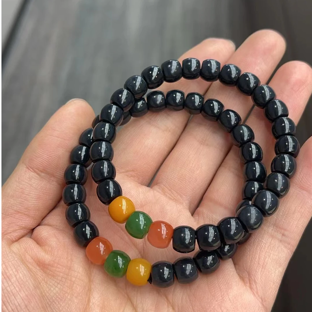 和田玉墨玉手串尺寸约8左右 124巴哥 颜色略有不同 多样性发其一