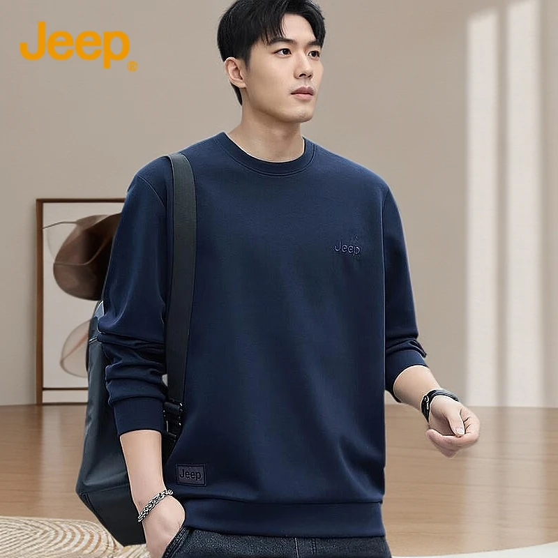 Jeep吉普秋季卫衣男士长袖T恤潮牌休闲军绿上衣运动圆领打底衫男