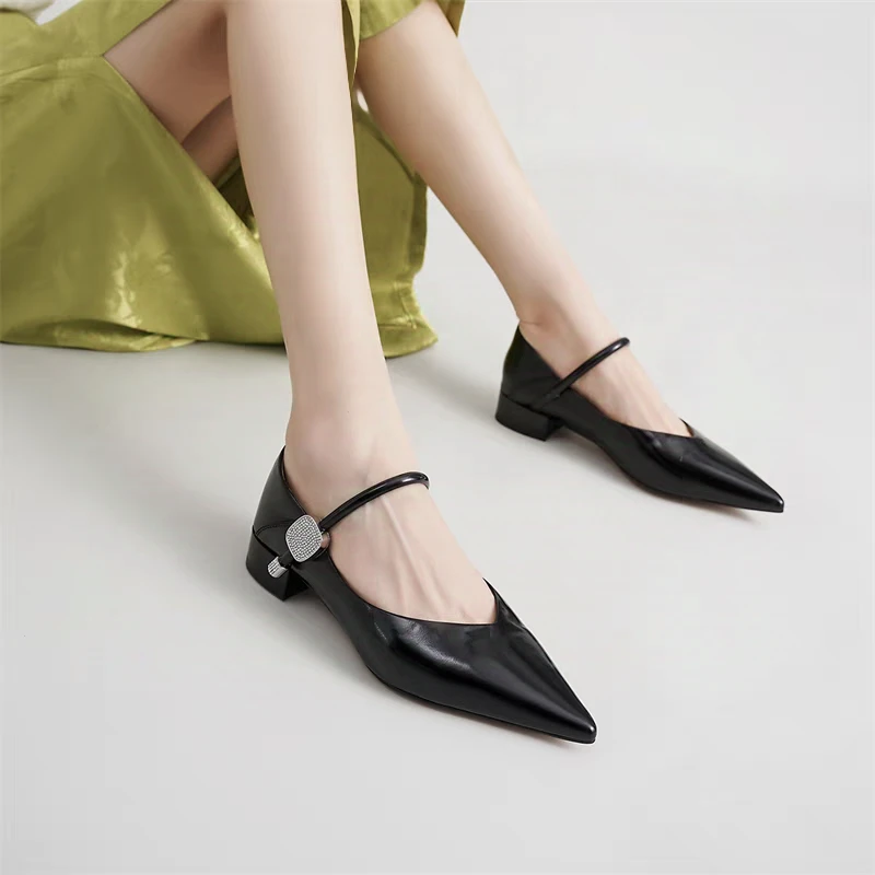 轻盈 5911黑色 真皮女鞋春秋《按编码去拍》百搭牛皮根鞋