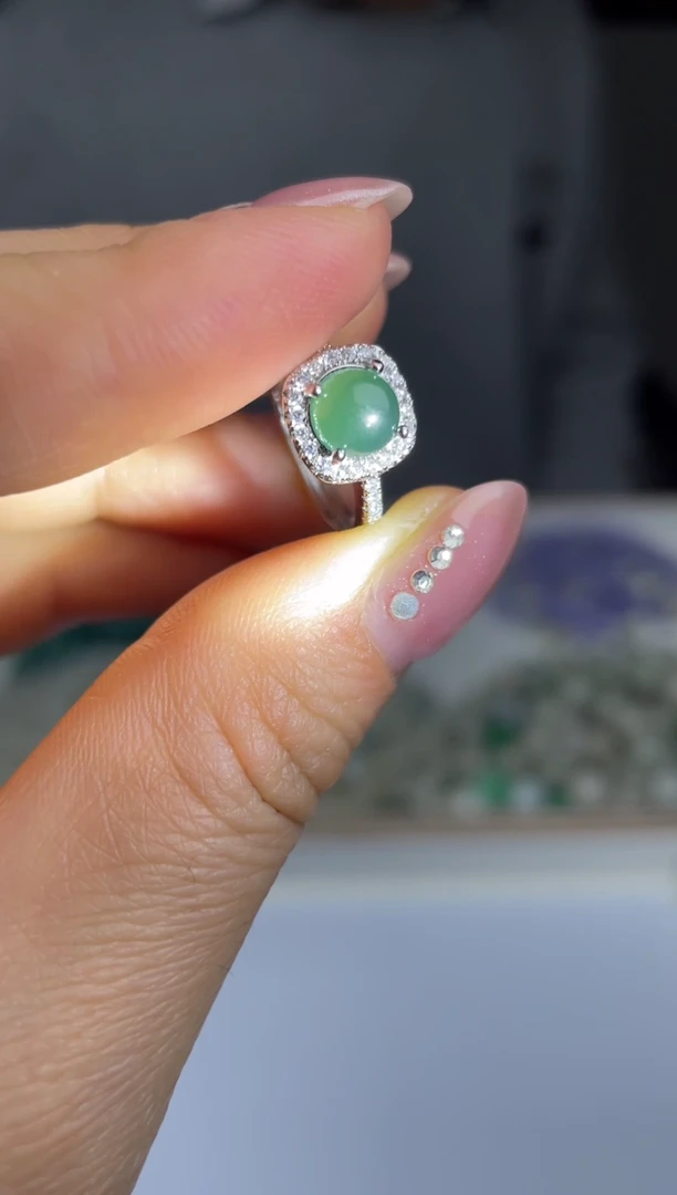 银S925镶嵌戒指翡翠A380蛋面戒指