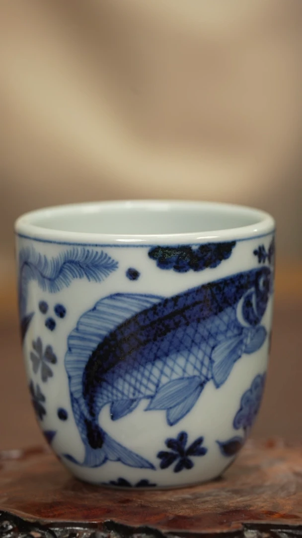 素月明河青花鲤鱼手雷杯