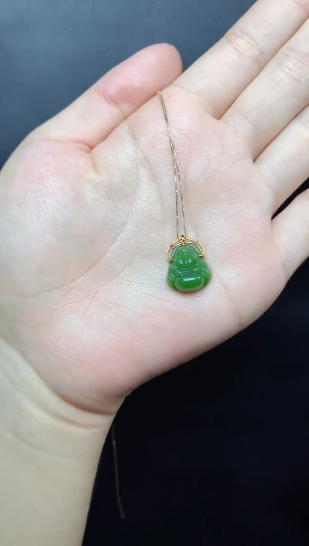 和田玉18K金镶嵌颈饰佛公06