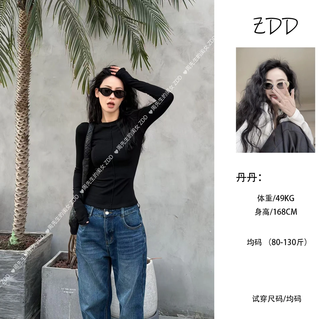 【ZDD】092 圆领鱼骨显瘦加绒上衣+