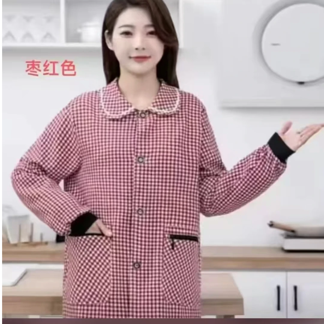 韩版防污透气常规休闲风防油耐磨纽扣正穿罩衣防油防尘家用做饭