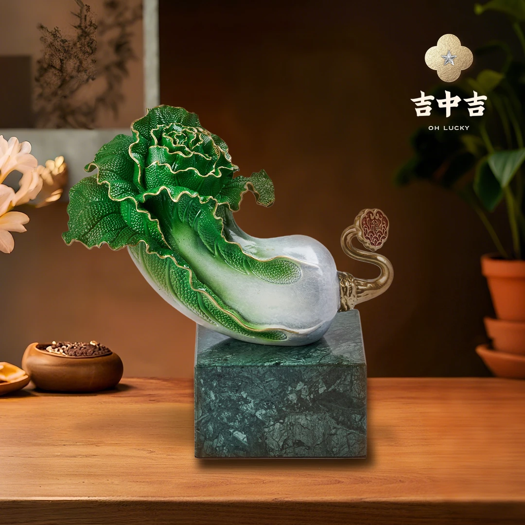 吉中吉·铜《百财纳福》新中式桌面摆件家居玄关客厅置物架装饰品