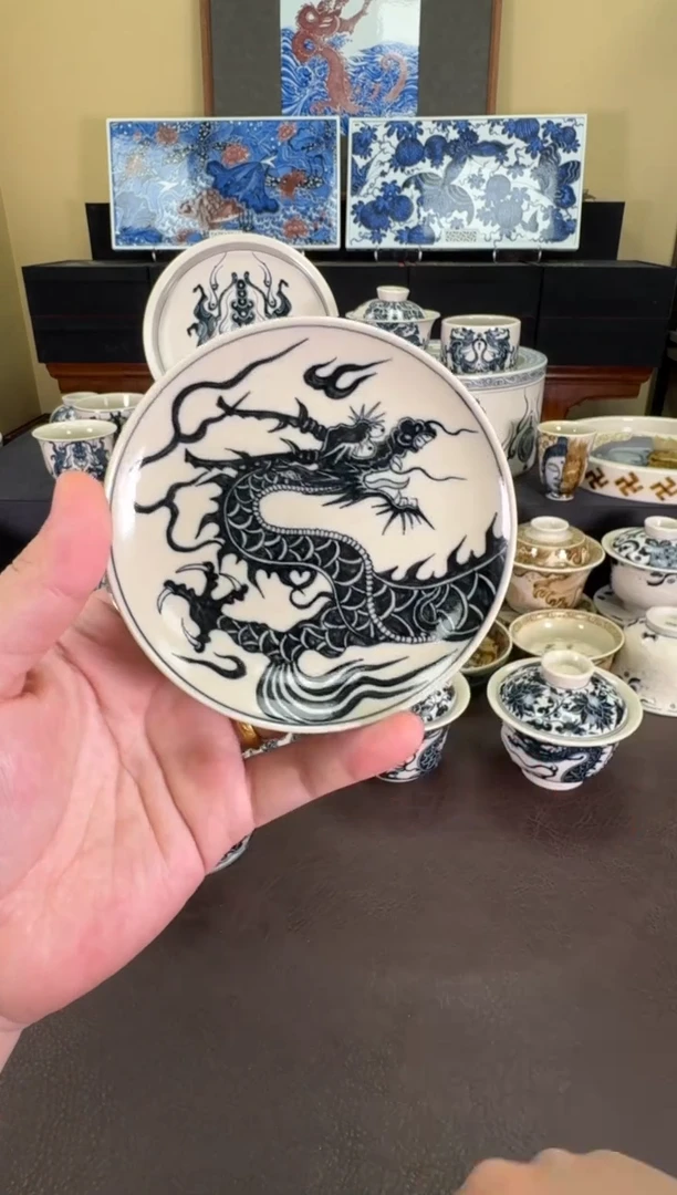 【闪购商品】二号釉1351龙纹杯垫二号釉