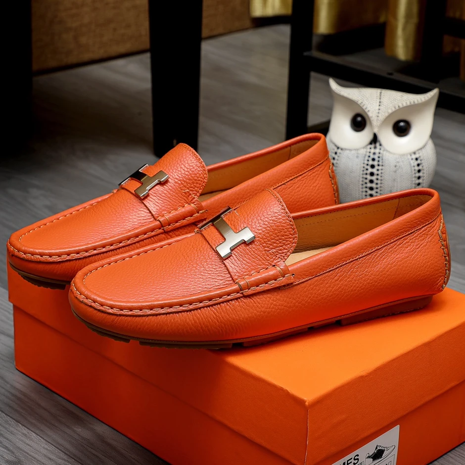 H扣男士豆豆鞋2025新款低帮一脚蹬网红休闲皮鞋潮流百搭驾车鞋男