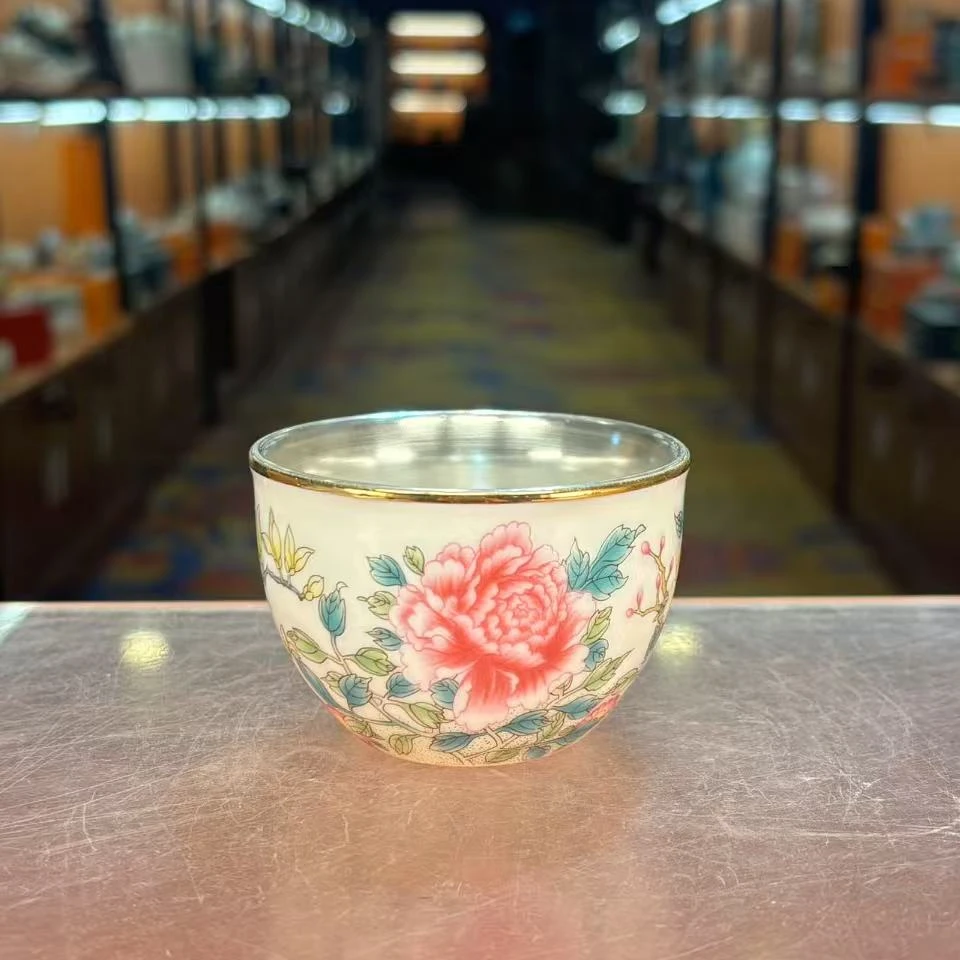 瓷韵优品 国色天香牡丹银主人杯品茗杯-5205