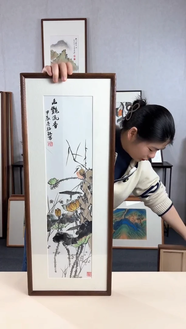 【闪购商品】国画手绘*荷花*28*72cm实木框