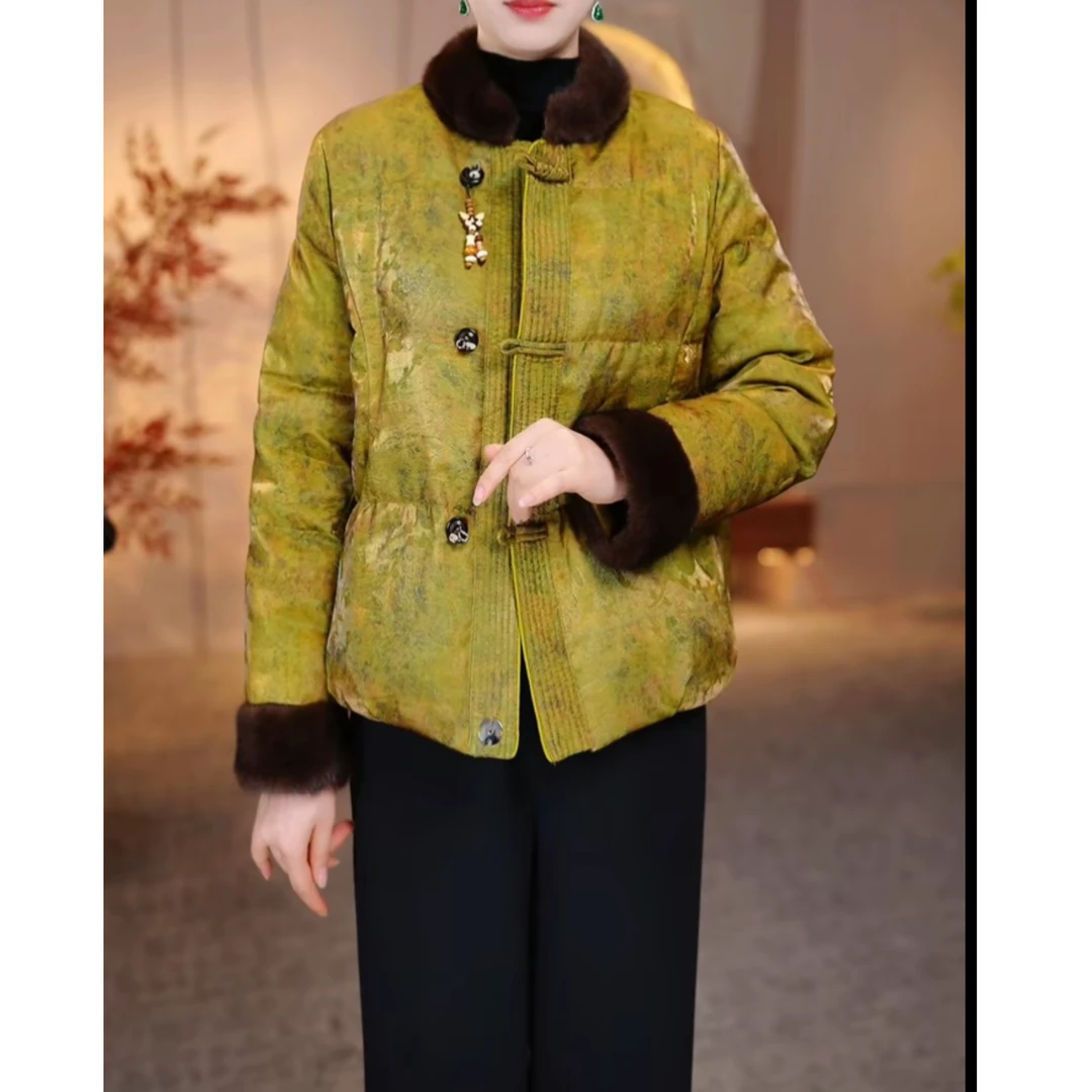 羽绒服女2025秋冬新款气质显瘦大码妈妈装上衣新中式国风外套B66