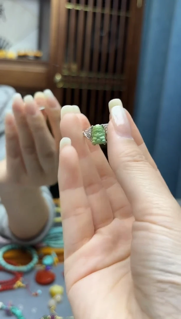 银S925镶嵌绿松石戒指松石戒指GW