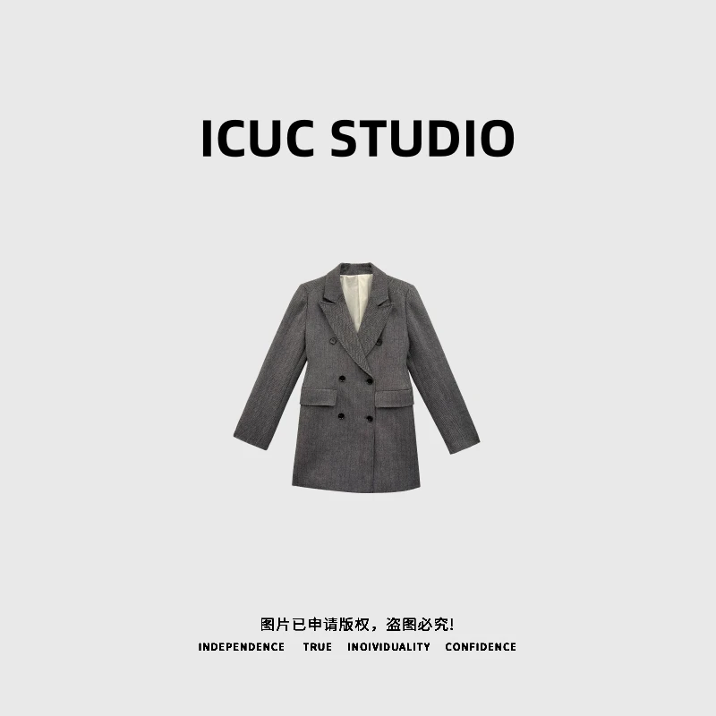 ICUC STUDIO-【纱漏腰羊毛西装外套】显瘦高级感长袖外套7860-1
