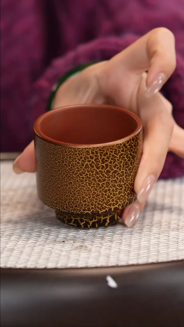 紫砂茶具贝壳烧大红袍杯