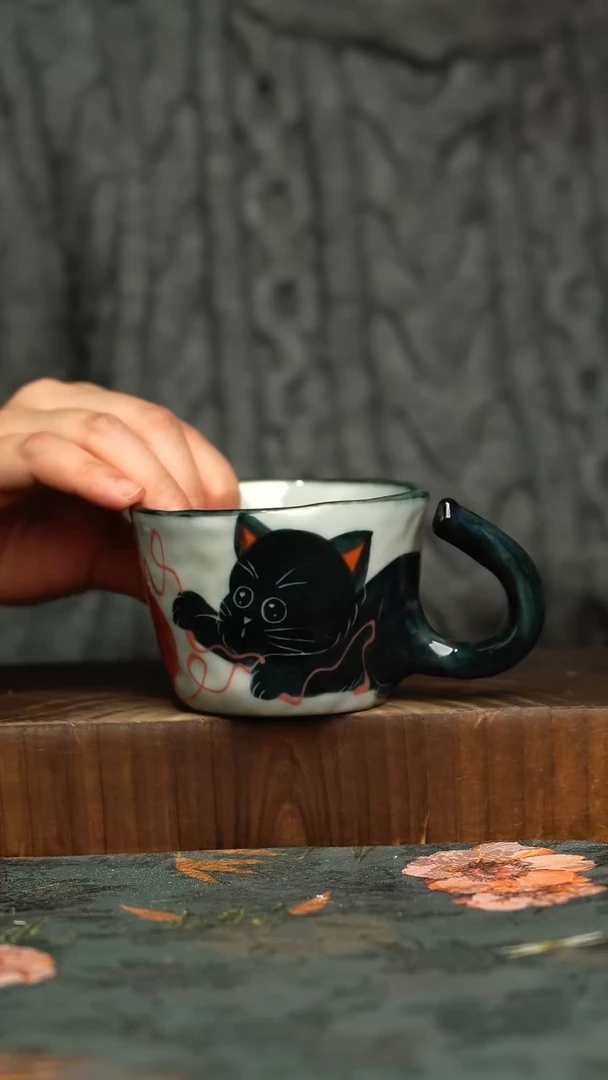 杯釉下彩手工手绘同款陶器