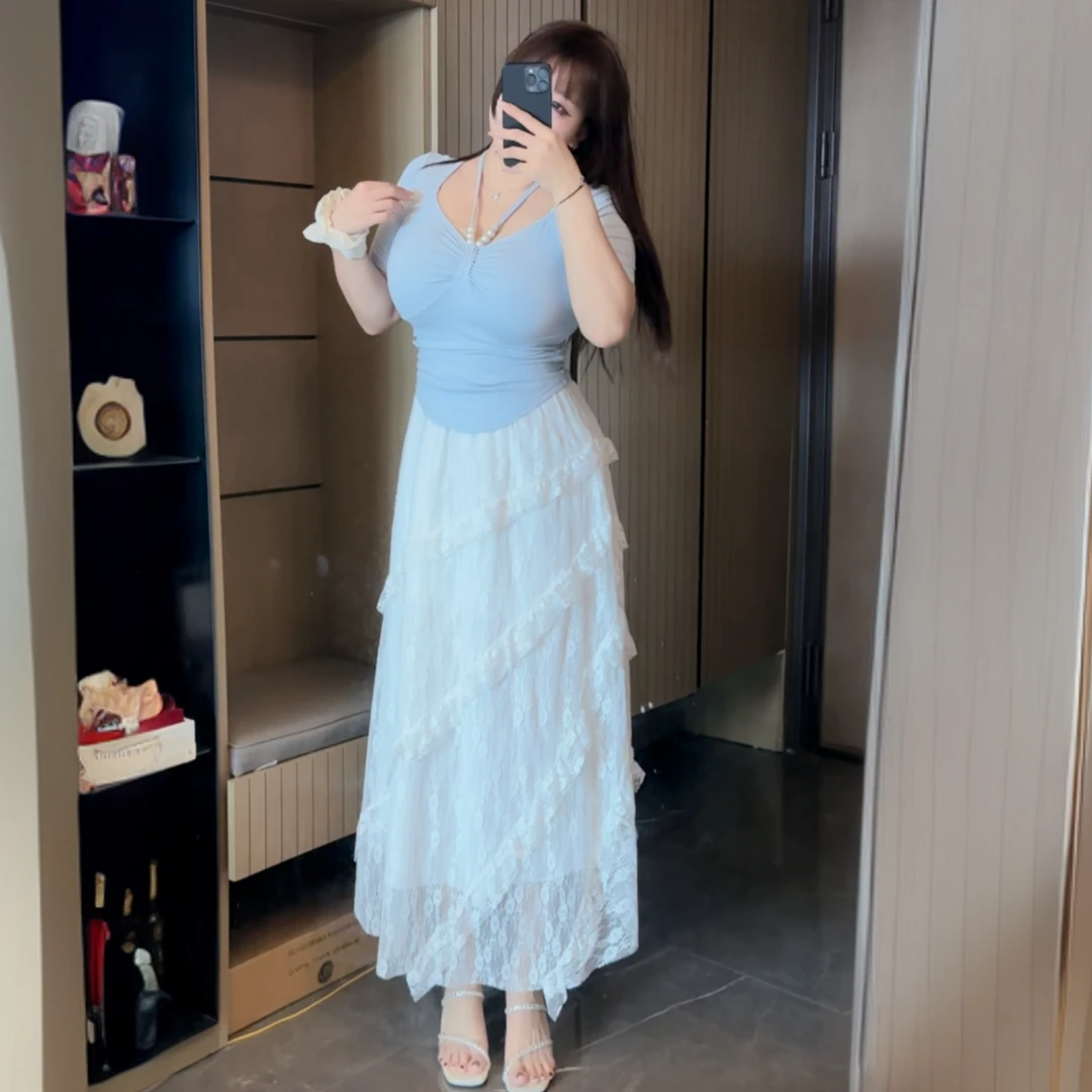 白色蕾丝半身裙不透2025新款春秋季女显瘦a字长裙垂感花边蛋糕裙