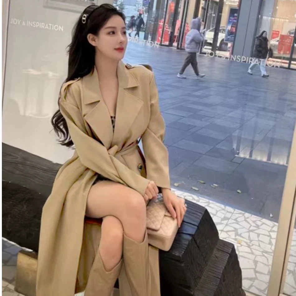 【小个子】风衣外套女中长款2025春新款高级感翻领时尚宽松卡其色