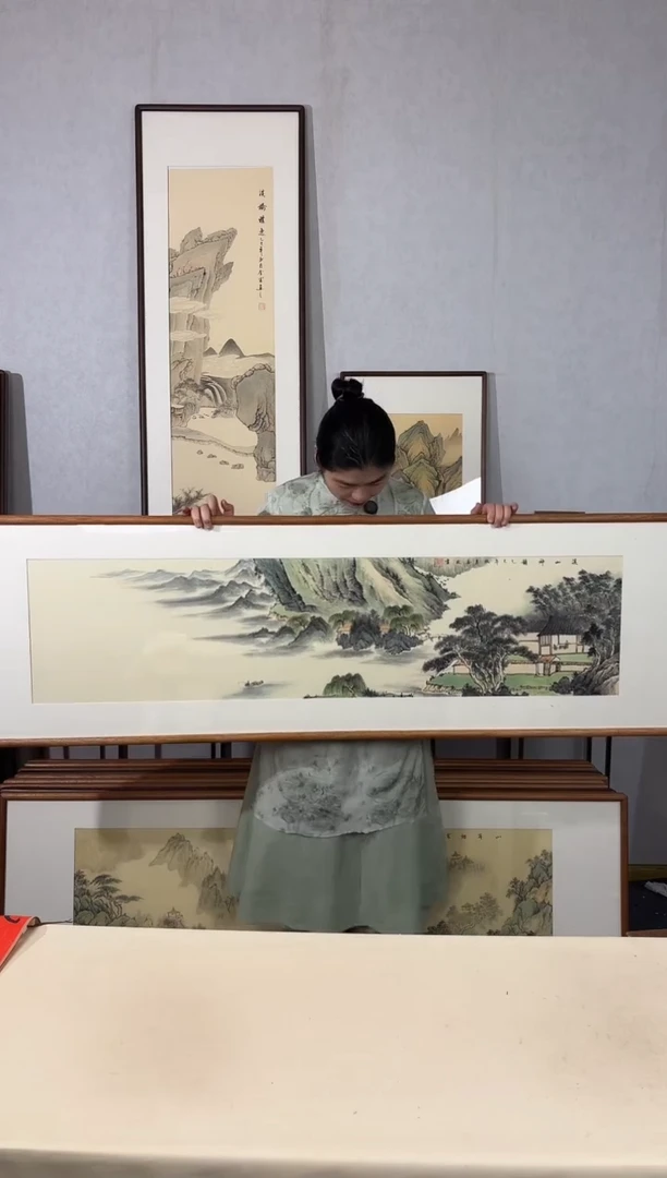 国画手绘*溪山神韵*52*172cm带框发货