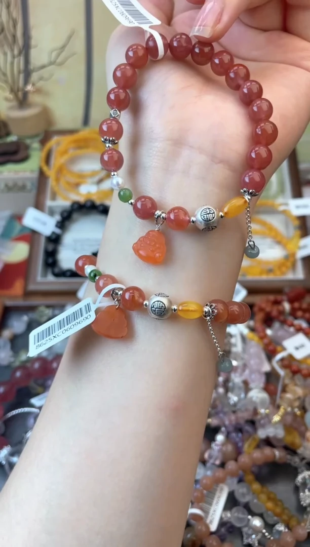 手饰玛瑙足银镶嵌319手串