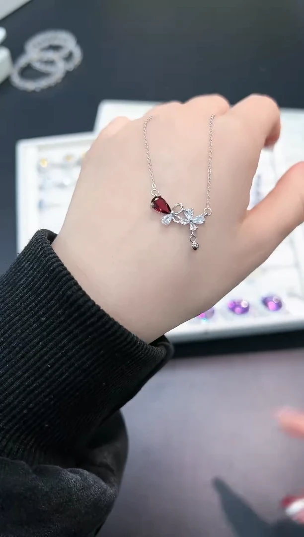 【闪购商品】石榴石套链银S925镶嵌93d多样性发其一/1套